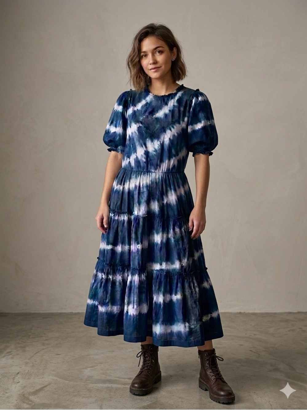 Generation Love Christie Tie Dye Ruffle Tiered Cotton Midi Dress Sz S